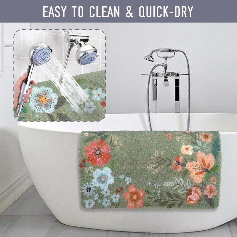 aquoechd Square Shower Mat, 24 x 24 Inch Non Slip Flower Shower Stall Mat, Quick-Dry PVC Loofah Bath Mat for Shower Tub Bathroom - Image 5
